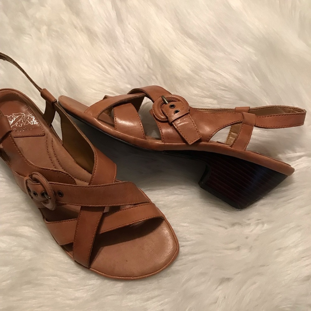 Hush Puppies Leather Sandals Strappy open toe w/ heel | Size 9.5M Boho